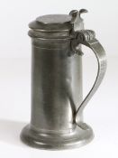 A small Charles II pewter Beefeater flagon, Norfolk, circa 1670 With typical lid, plain drum,