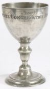 A George III pewter communion cup, Scottish, dated 1795 Having a large bowl, on an inverted acorn-