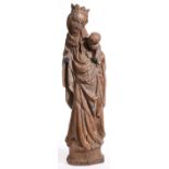 A 15th century oak carved figure of the Virgin & Child, Northern French, circa 1480 The Virgin is