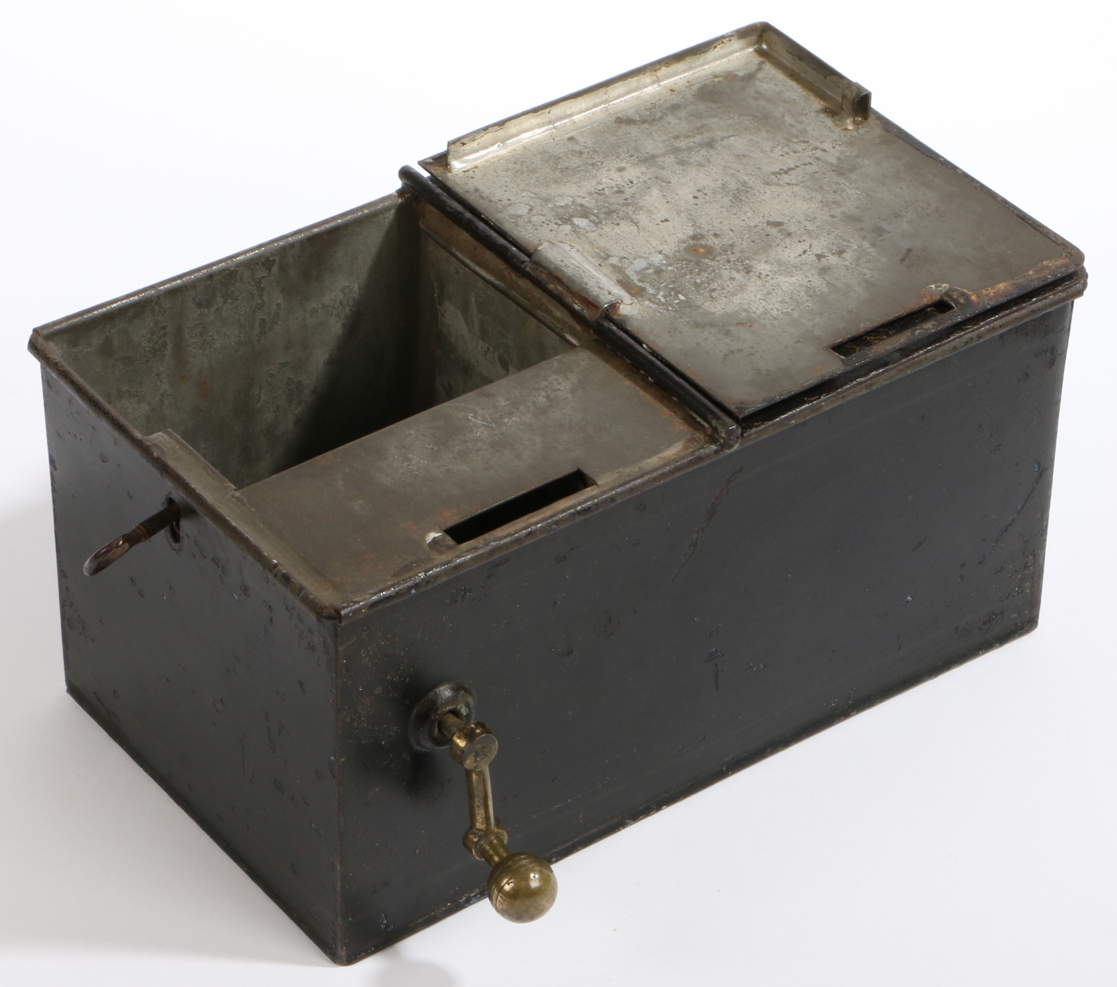 A rare George III painted toleware ‘honesty' box, circa 1800-20   Of typical rectangular form, - Image 2 of 3