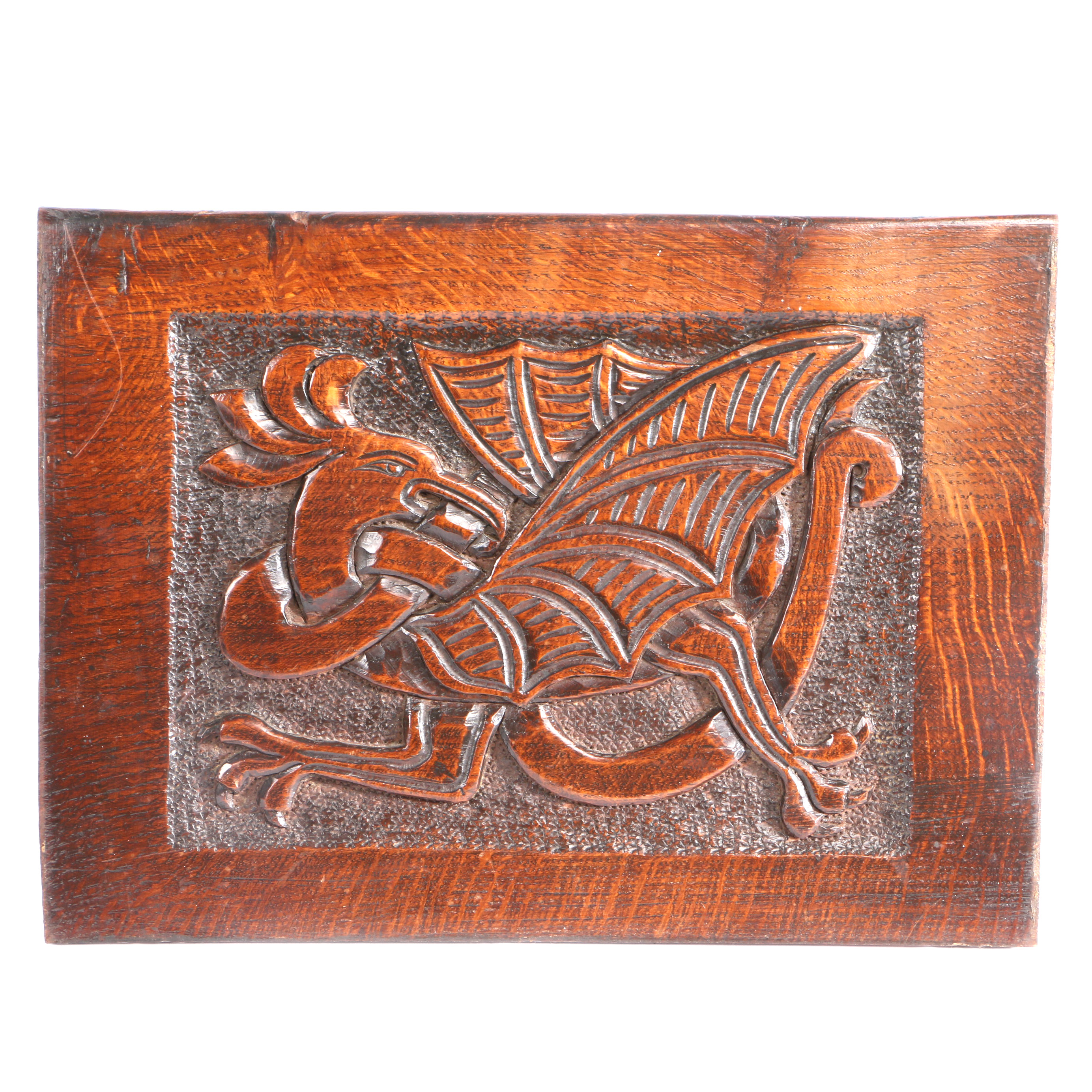 A Charles II oak cockatrice carved panel, circa 1680 Designed as a two-legged winged dragon, with
