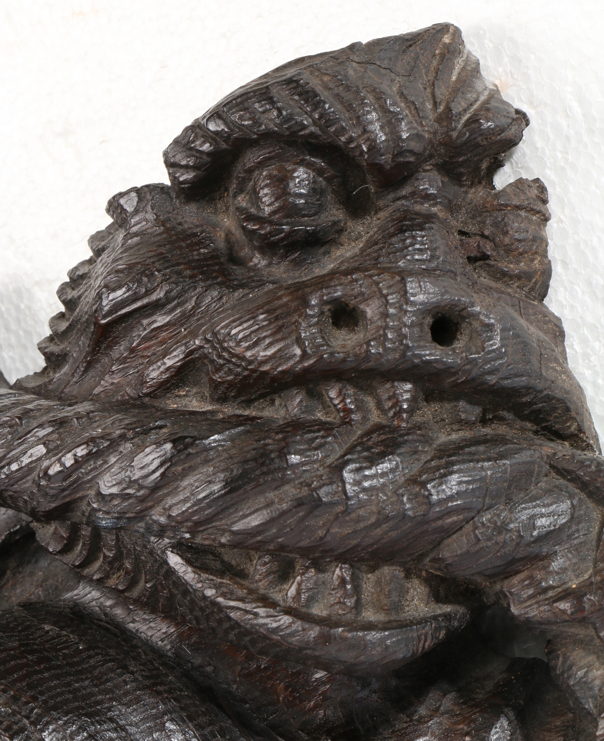 A rare 15th century oak dragon-carved boss, English, circa 1400 The snarling, winged beast clenching - Image 3 of 3