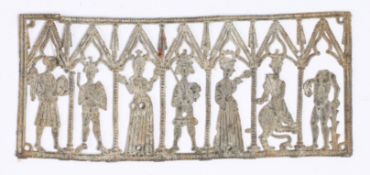 A rare 14th century pewter casket panel, probably English Designed with seven standing figures,