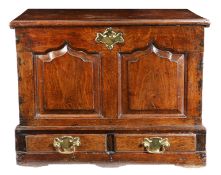 A George III oak coffor bach, Carmarthenshire, circa 1760 With typical detachable one-piece lid, the