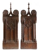 A good pair of 15th/16th century oak bench-ends, with traces of original polychrome-decoration,