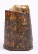 An interesting early George III engraved horn tankard, dated 1761 Engraved with the royal cypher,