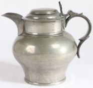 A large George III pewter domed-lidded ale jug, Birmingham, circa 1790-1820 Having a body of bulbous