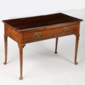 A 18th century elm side table Having a rectangular cross-banded top, above a single drawer, with a