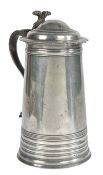 An early 18th century pewter straight-sided dome-lidded flagon, York, circa 1700-20 OEAS half-