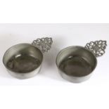 A rare pair of William & Mary pewter porringers, circa 1700 Each having a straight-sided bowl,