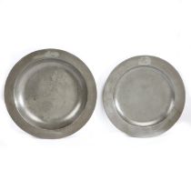 A George II plain rim pewter dish, and deep dish, from the same garniture, circa 1730-40 Each