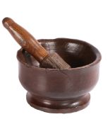 An 18th century ash mortar, with original pestle, English Of squat tulip-shaped form, with short