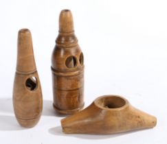 Three unusual 19th Century treen bird calls The largest 11cm long, (3)