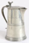 A George III pewter flat-lid spouted flagon, Scottish, circa 1790 Having a straight-sided tapering