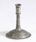 A miniature candlestick, possibly late 17th century, English Having a gently flared cylindrical