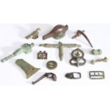 A collection of Anglo-Saxon/Medieval copper-alloy artefacts To include clothes fastenings, hooks,