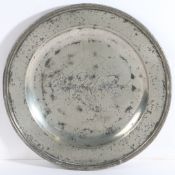 An early 19th century pewter applied reeded rim plate, Bristol, circa 1820-40 Engraved across the