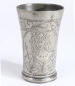 A small late 17th century pewter wrigglework beaker, Dutch, circa 1690 Decorated with portraits of