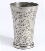 A small late 17th century pewter wrigglework beaker, Dutch, circa 1690 Decorated with portraits of