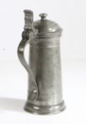 A rare 'James I' pewter flagon, unusually with touchmark and cast decoration, dated ‘1629’ Having