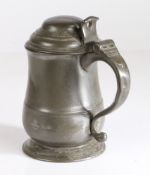 A George I OEAS quart dome-lidded tulip-shaped tankard, circa 1730 Having a single low fillet to