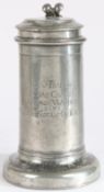 An interesting, documented and large Charles II pewter Beefeater flagon, dated 1683 The straight-