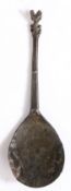 A rare mid-15th century latten horned-headdress knopped spoon, English, circa 1450 The flattened