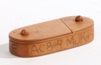 A rare 19th century wooden 'puzzle' vesta box dated 1888 With pin prick decoration, dated 1888 to