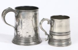 A George III pewter OEWS pint glass-bottom mug, Lancashire, circa 1810 Having a plain straight-sided