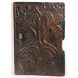 An interesting William III carved oak panel, initialled and dated 1700 Carved with a pair of leafy