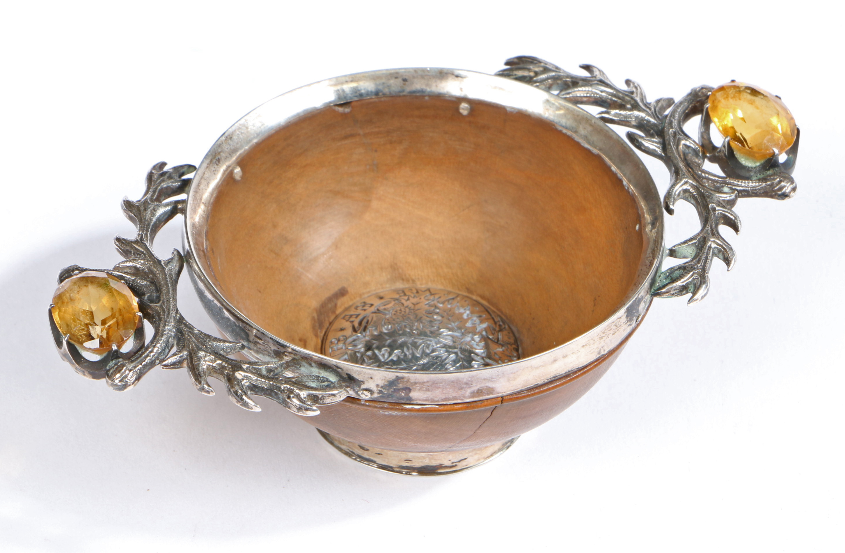 A 19th century Scottish quaich With two handles, each set with a cairngorm within white metal