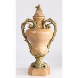 A 19th century Grand Tour rouge marble and ormolu urn, of bulbous form and having floral ormolu