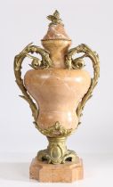 A 19th century Grand Tour rouge marble and ormolu urn, of bulbous form and having floral ormolu