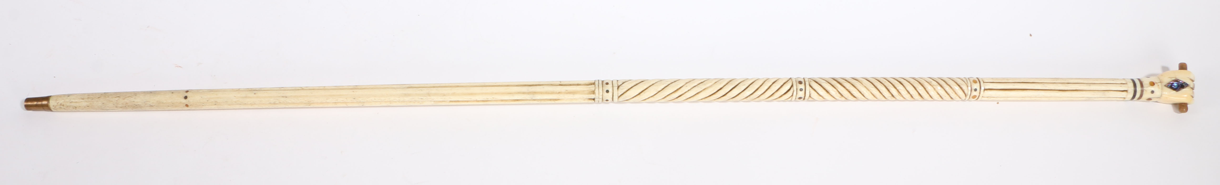 A George III whalebone and baleen walking stick, the handle in the form of a clenched fist holding a - Image 3 of 3