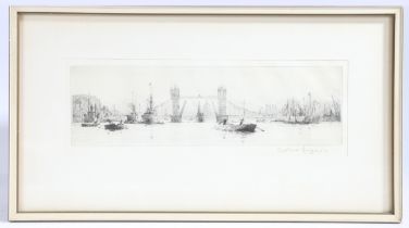 Rowland Langmaid (British 1897-1956) "View of Tower Bridge from the Thames" Etching signed lower