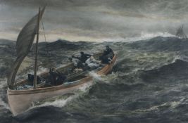 Charles Napier Hemy, RA (1841-1917) Fishing Boat in a Storm signed in pencil, coloured print