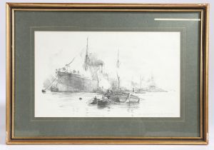 William Lionel Wyllie RA, RI, RE, (British 1851-1931) "Harbor Scene" Etching, signed lower right "By