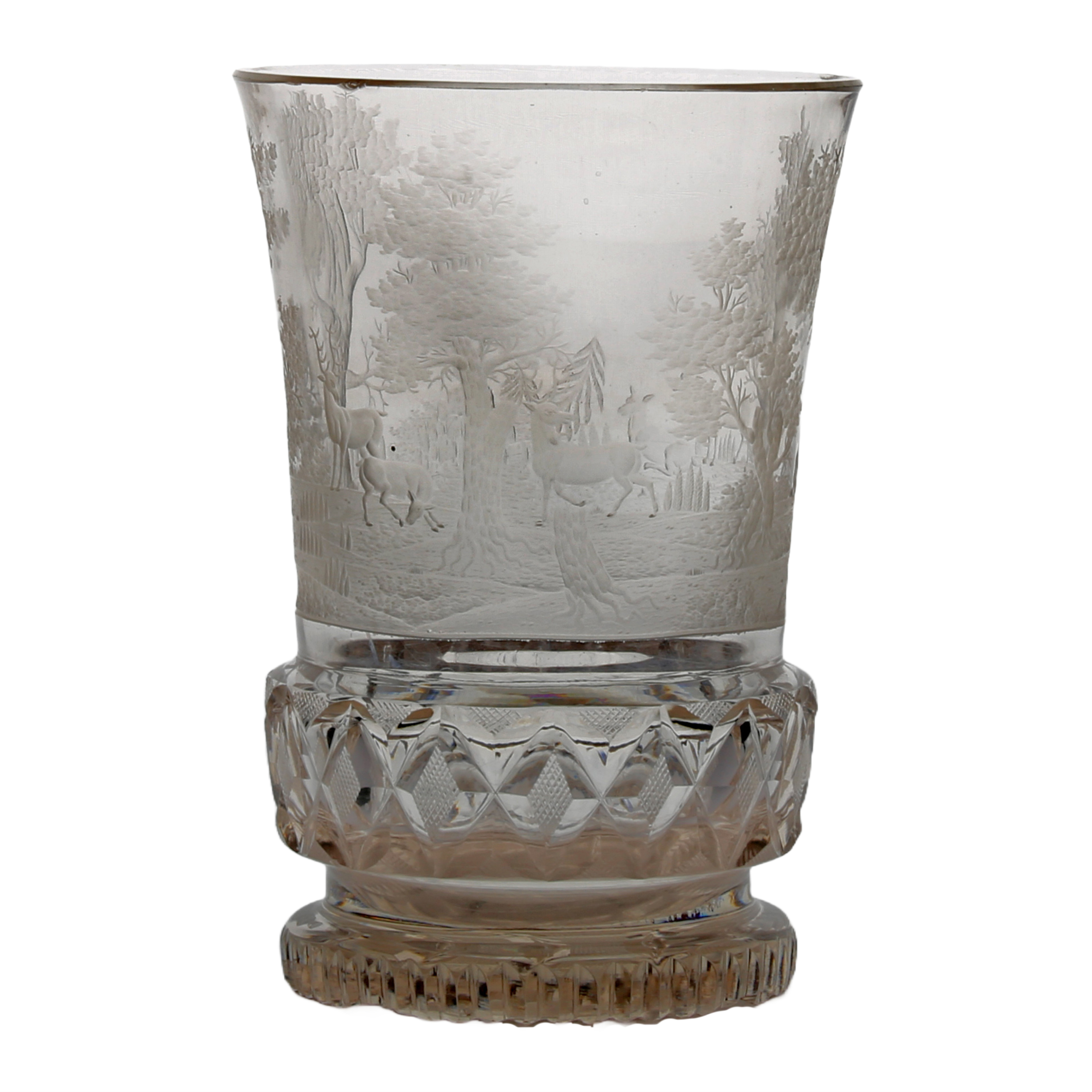 An early 20th Century finely engraved beaker, with a forest scene and stags, probably produced in - Image 3 of 3