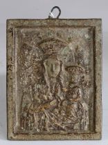 A metal Icon of the Black Madonna of Częstochowa, depicting Madonna with child, 14.5cm by 11.5cm -