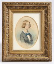 Attributed to Hugh Carter RI (British 1837-1903) "Miss Emily Milbank" Watercolor, Unsigned with