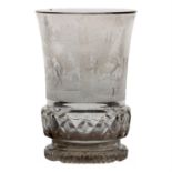 An early 20th Century finely engraved beaker, with a forest scene and stags, probably produced in