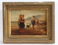 English School (19th Century) Family Group and Dog on a Beach oil on canvas laid to panel 19 x