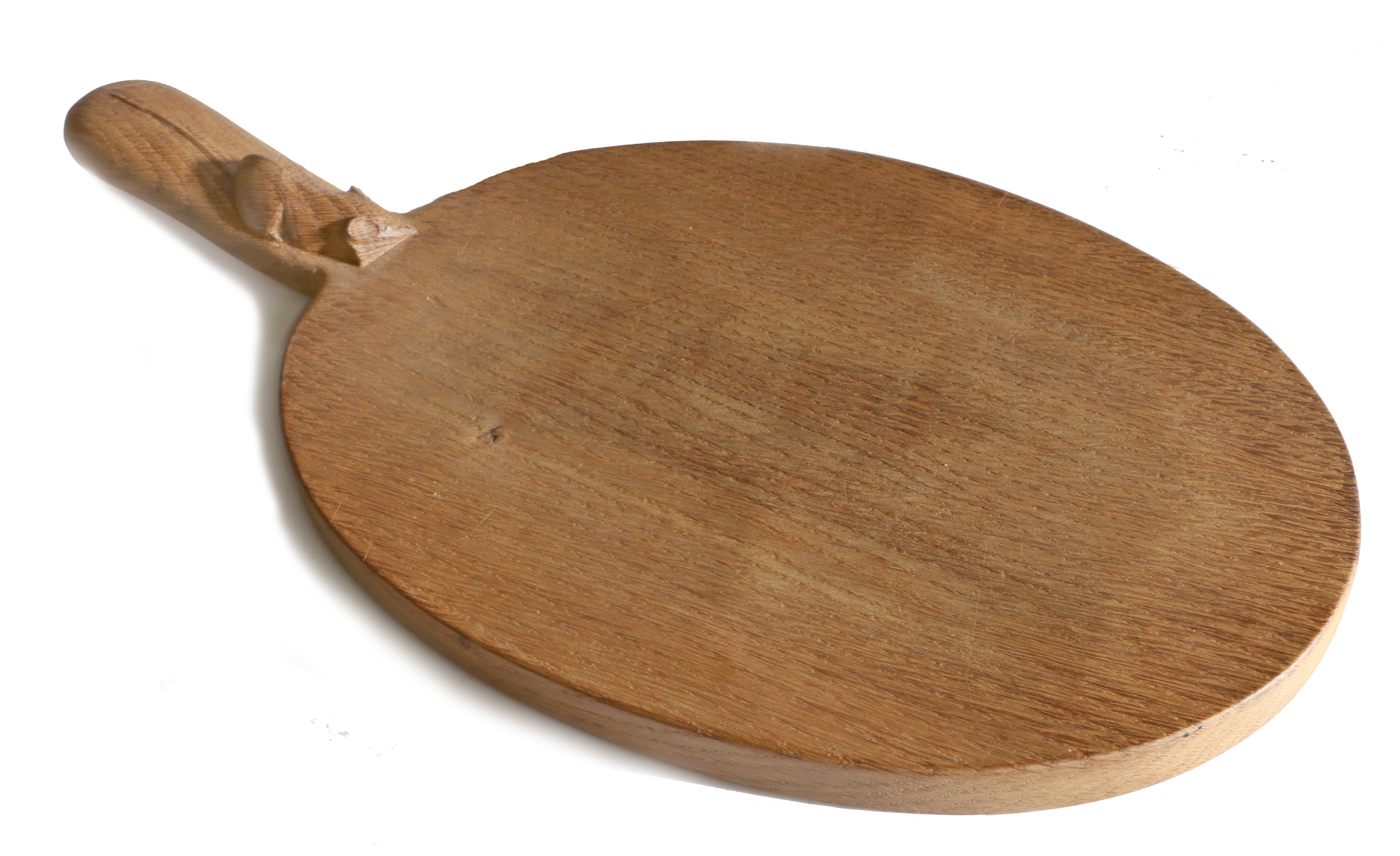 A Robert "Mouseman" Thompson chopping board, the oval board with a handle set with a mouse, 39cm - Bild 2 aus 2