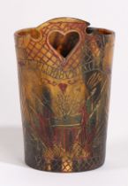 A 19th century American carved horn cup, having a pierced heart to the back and having the Eye of