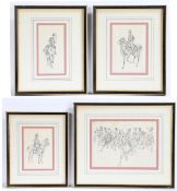 English School (19th/20th Century) Soldiers on Horseback group of four pencil drawings assorted