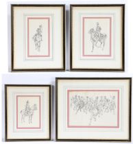 English School (19th/20th Century) Soldiers on Horseback group of four pencil drawings assorted