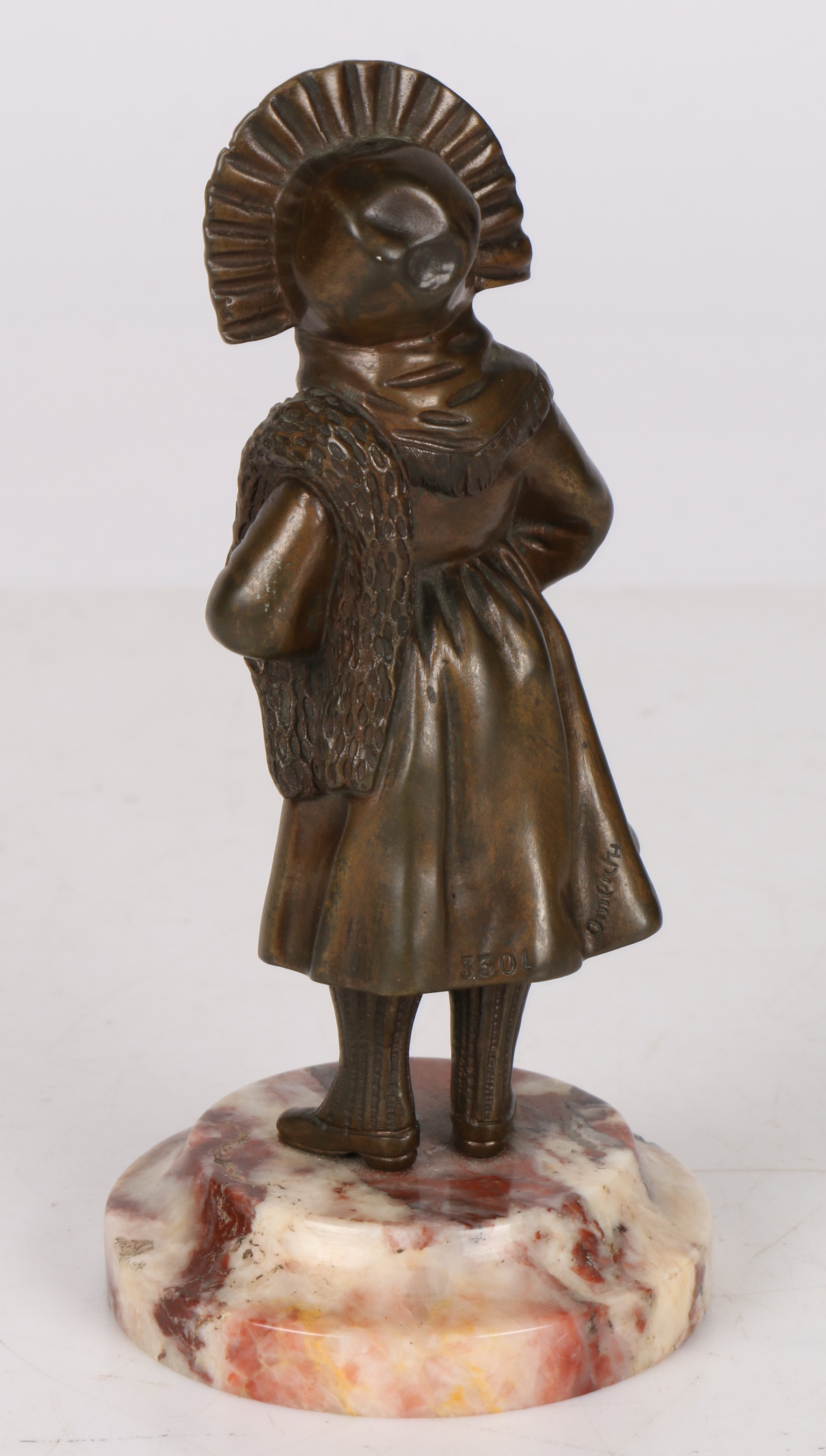 George Omerth (1895-1920) An Art Deco bronze and ivory figure, depicting a young girl in a large - Image 2 of 2