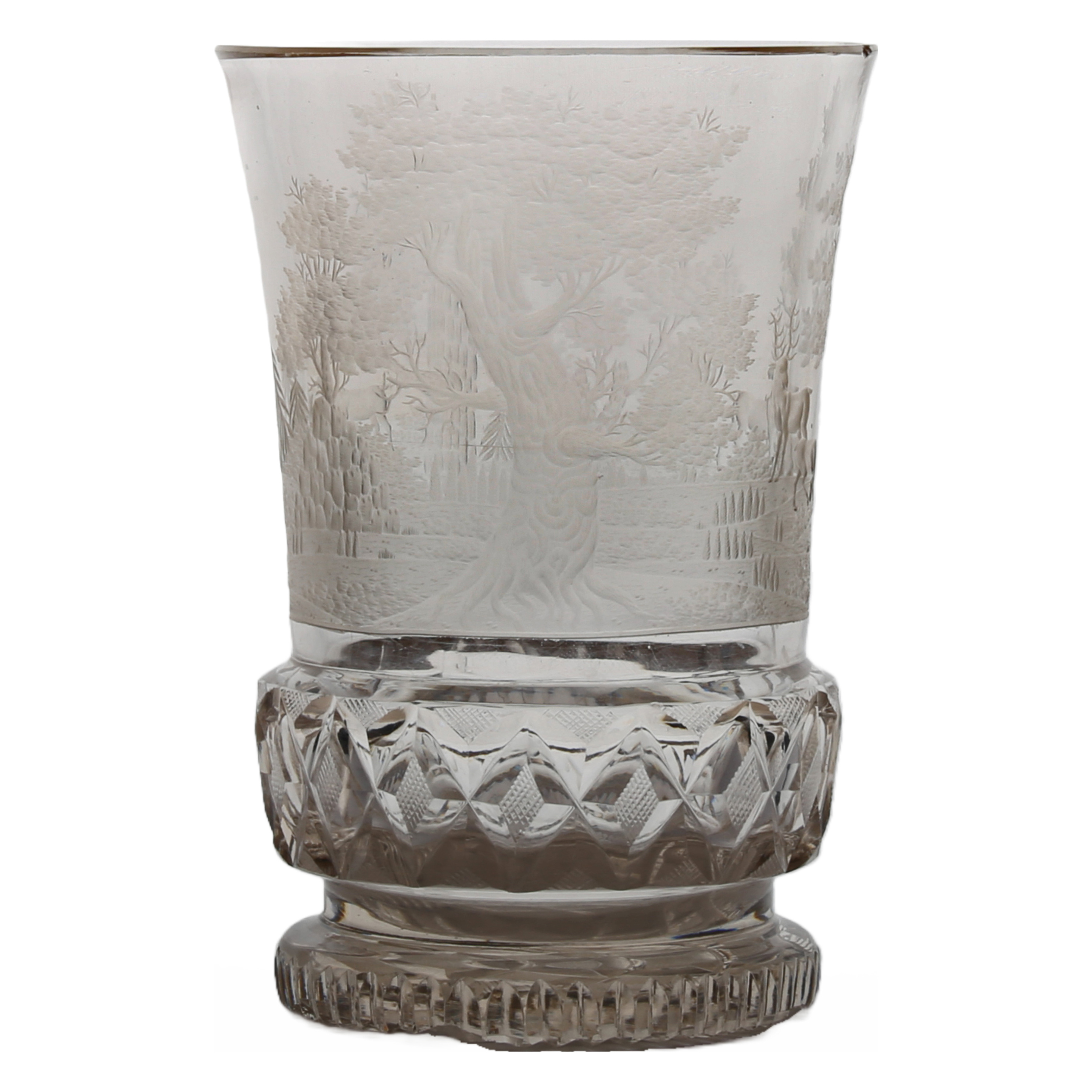An early 20th Century finely engraved beaker, with a forest scene and stags, probably produced in - Image 2 of 3