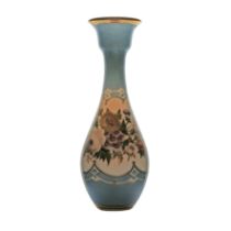 19th Century Painted glass vase of baluster form, having a blue painted ground set with an floral