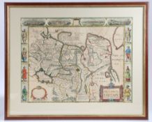 John Speede (1552-1629) "A Newe Mape Of Tartary 1626" a hand coloured map housed within a glazed